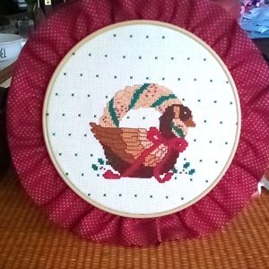 Handmade cross stitch Country Christmas duck